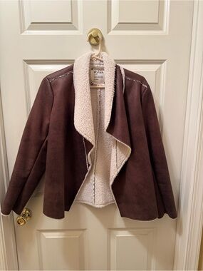 dylan Brown Faux Suede Teddy-Lined Open Front Jacket